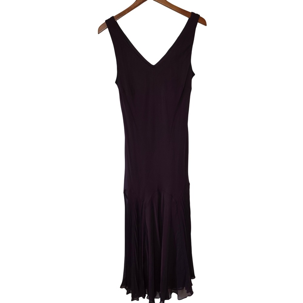SL Fashions Midi Dress Womens 14 Purple Formal Pleated Handkerchief Hem Evening